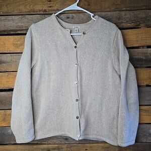 L.L. Bean Women’s Cotton Knit Cardigan Sweater Large Oatmeal Beige Button Front